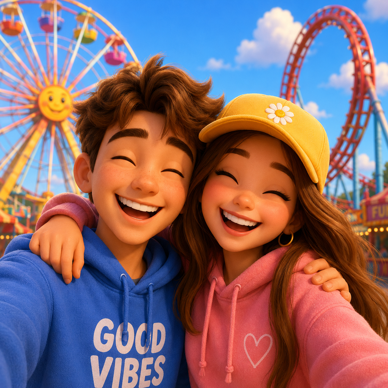 Park Pair friends at the amusement park